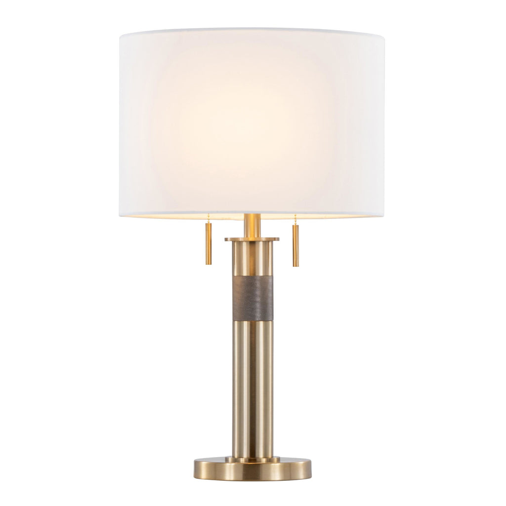 Trophy 27" Table Lamp - Gold Metal, White Linen