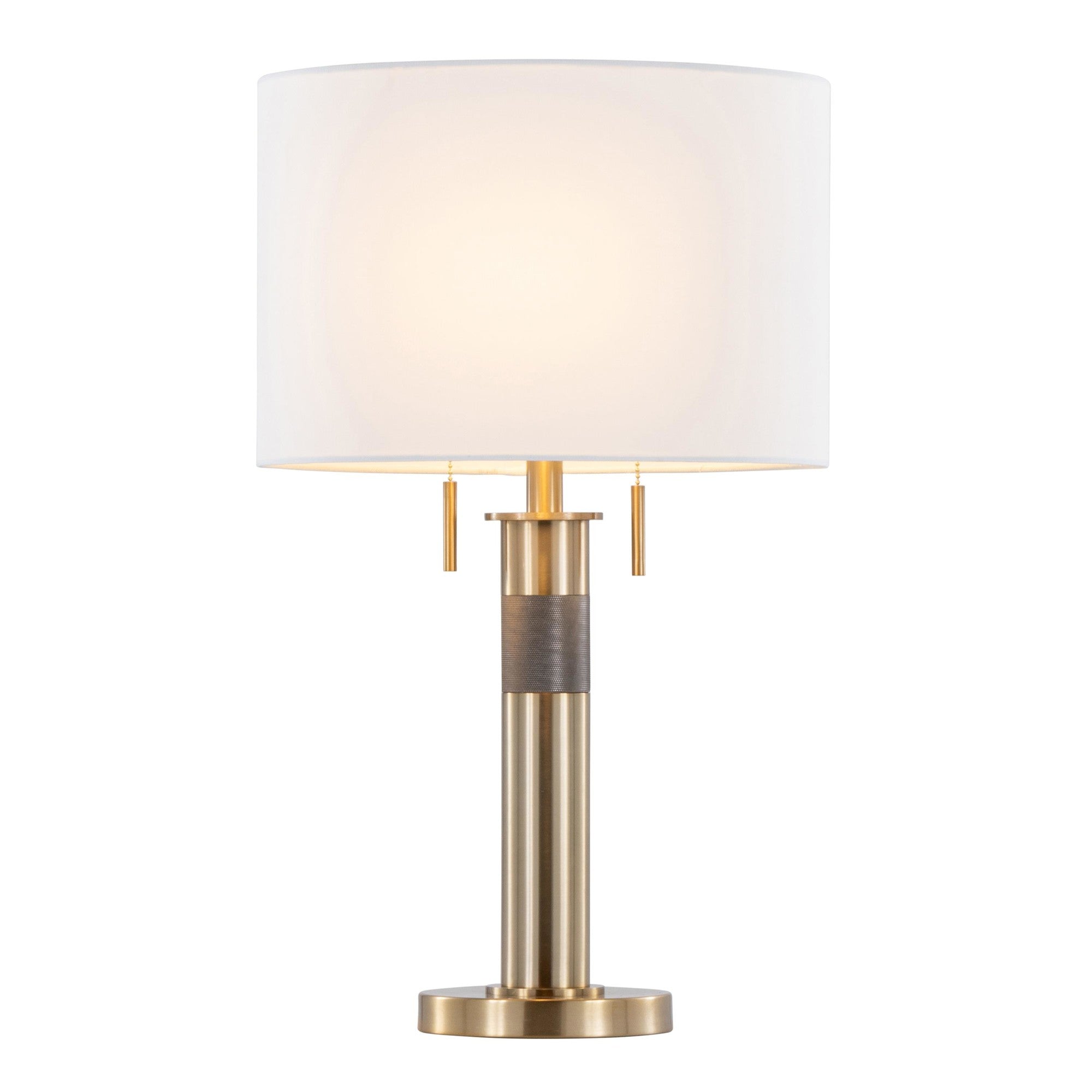 Trophy 27" Table Lamp - Gold Metal, White Linen