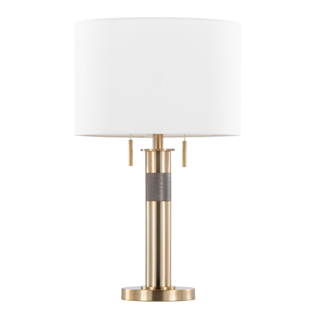 Trophy 27" Table Lamp - Gold Metal, White Linen