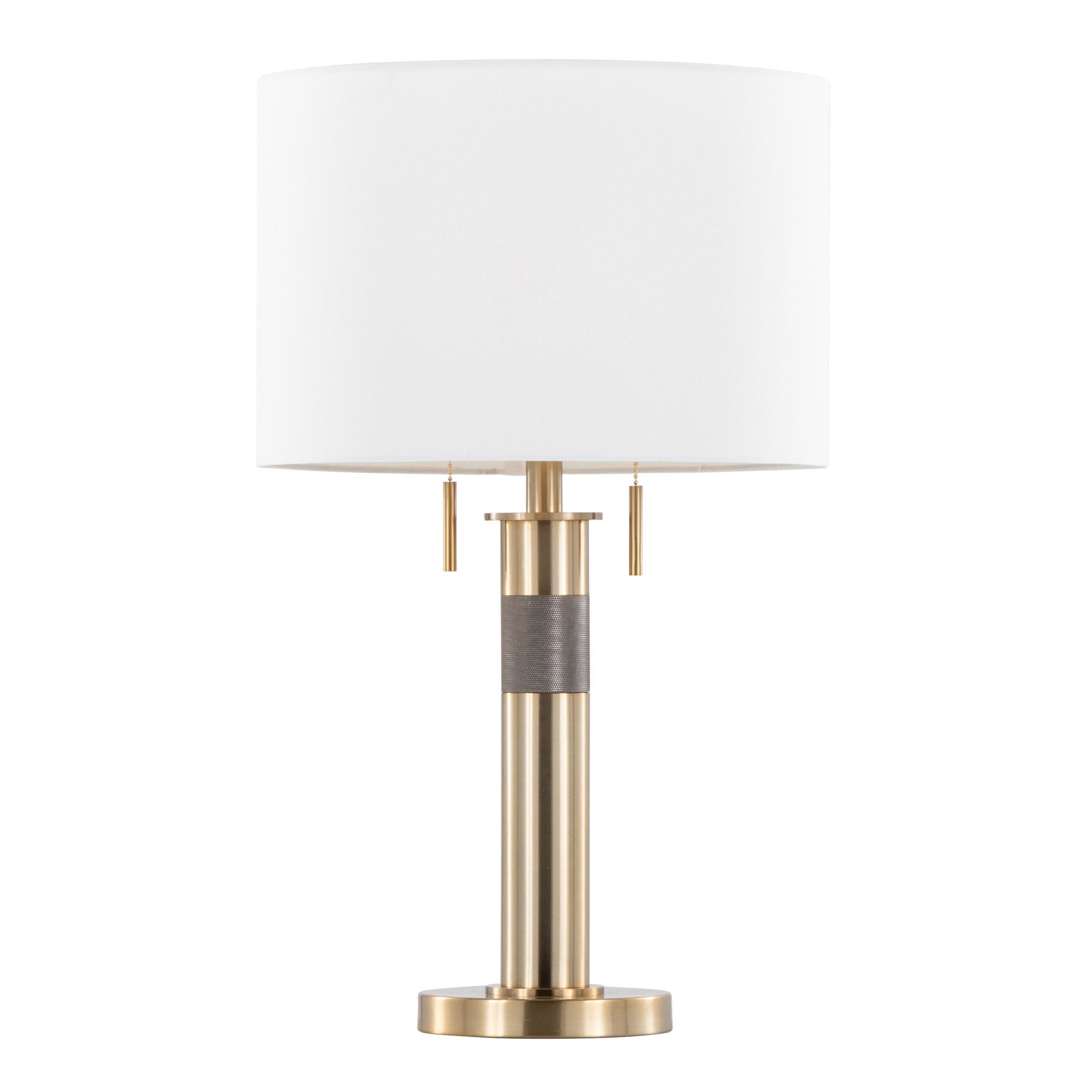 Trophy 27" Table Lamp - Gold Metal, White Linen