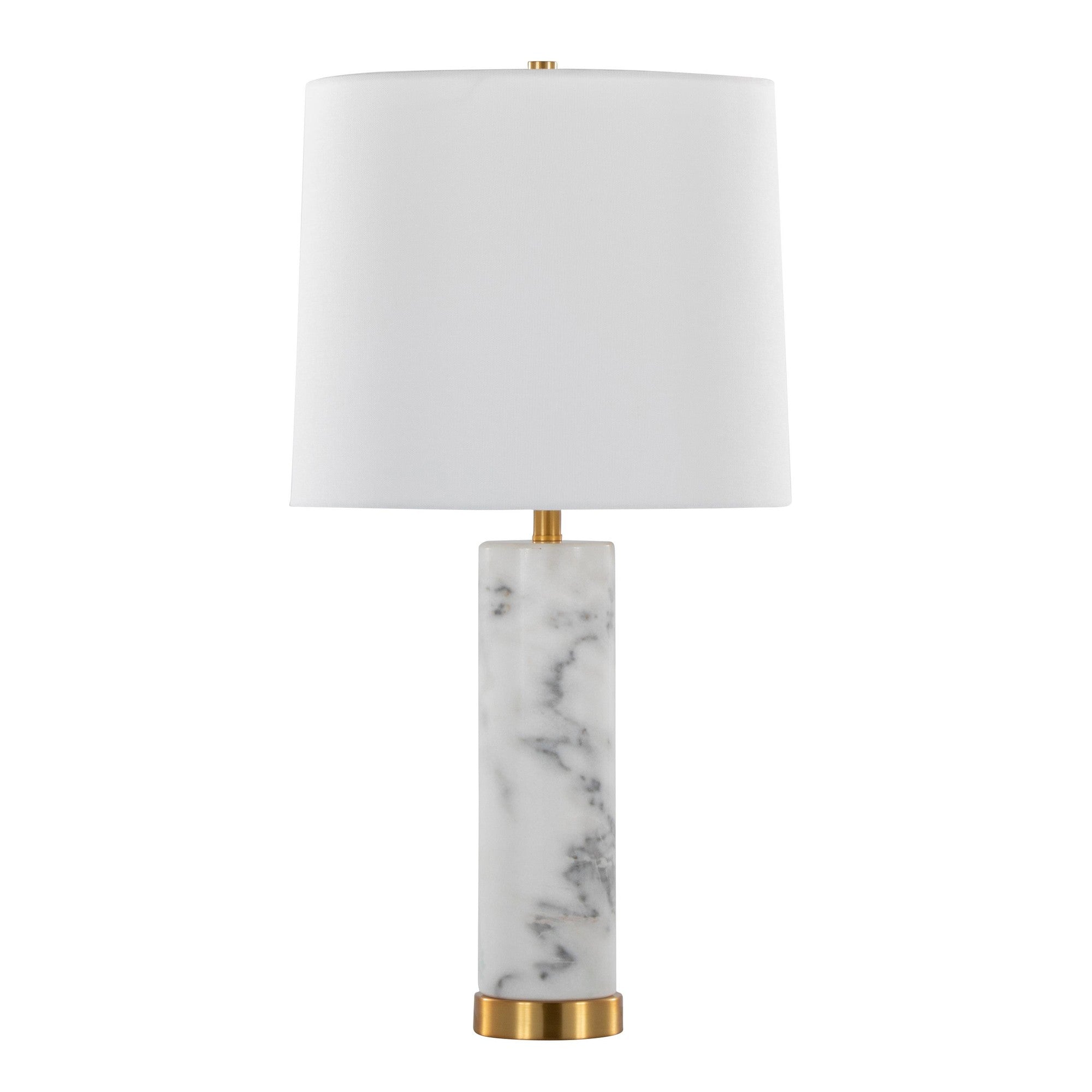 Marbella 26" Marble Table Lamp - Set of 2 - White Marble, Brass Metal, White Linen