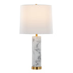 Marbella 26" Marble Table Lamp - Set of 2 - White Marble, Brass Metal, White Linen