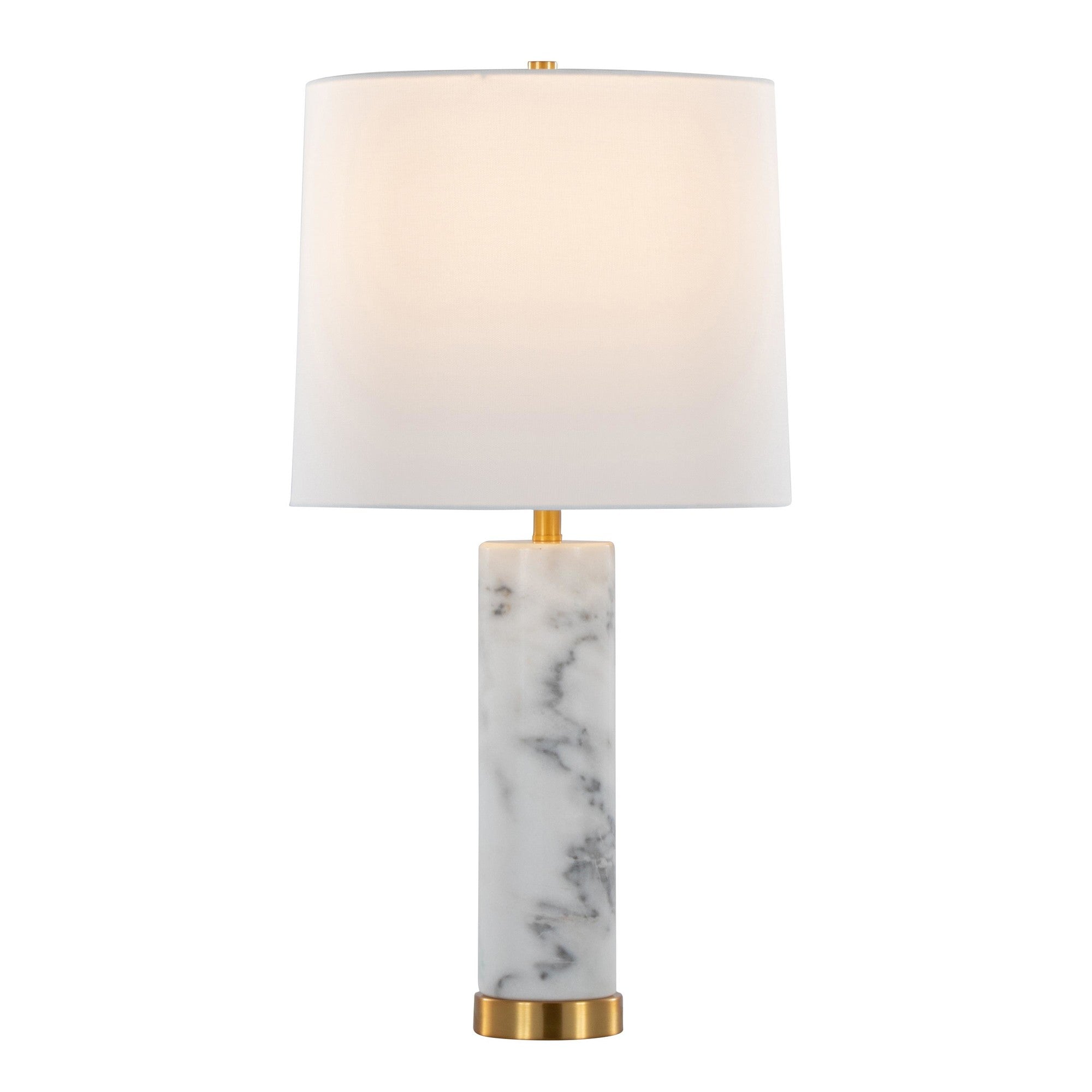Marbella 26" Marble Table Lamp - Set of 2 - White Marble, Brass Metal, White Linen