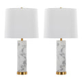 Marbella 26" Marble Table Lamp - Set of 2 - White Marble, Brass Metal, White Linen