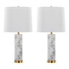 Marbella 26" Marble Table Lamp - Set of 2 - White Marble, Brass Metal, White Linen