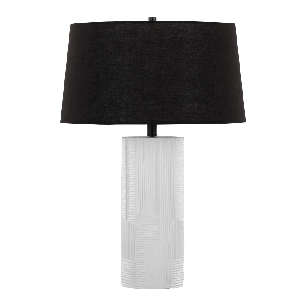 Petra 26" Polyresin Table Lamp - Set of 2 - Cream Polyresin, Black Metal, Black Linen