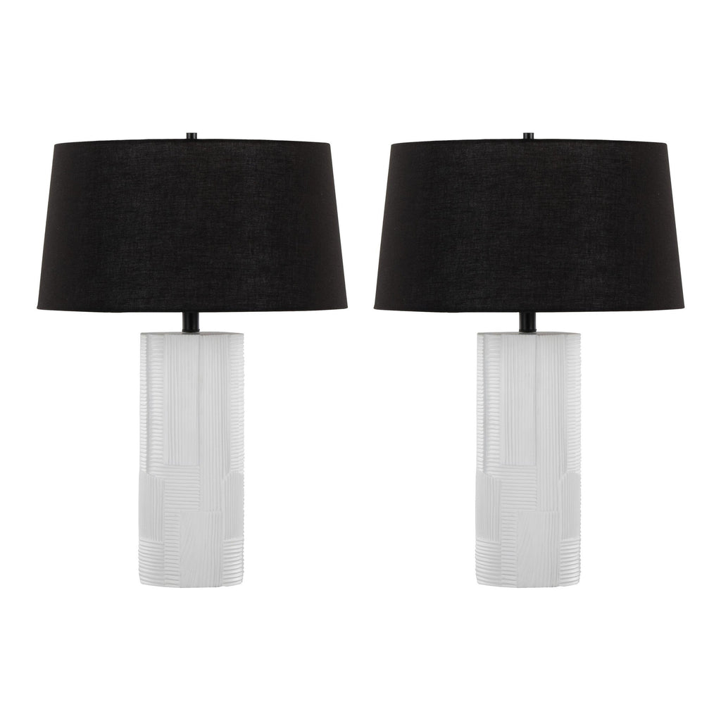 Petra 26" Polyresin Table Lamp - Set of 2 - Cream Polyresin, Black Metal, Black Linen