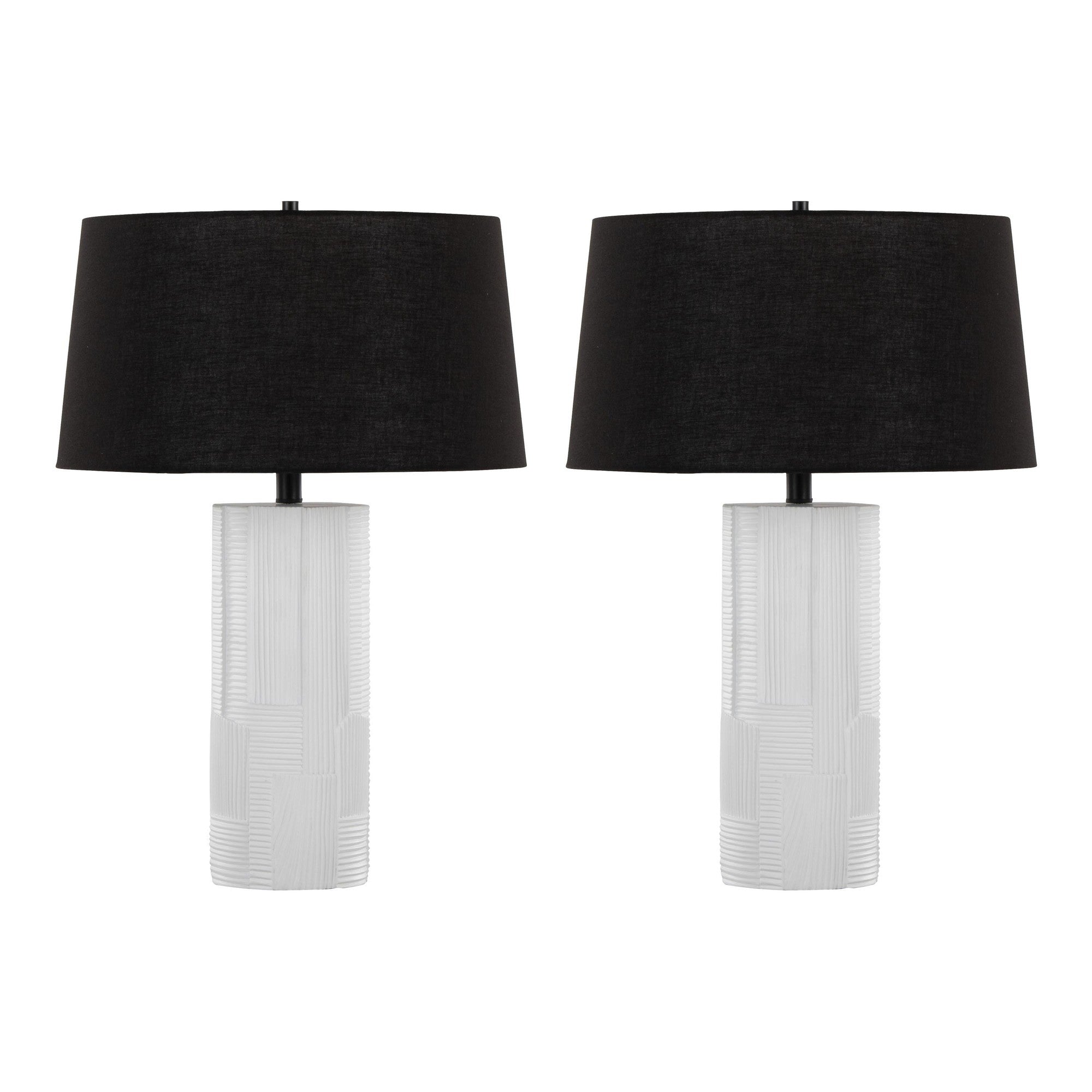 Petra 26" Polyresin Table Lamp - Set of 2 - Cream Polyresin, Black Metal, Black Linen