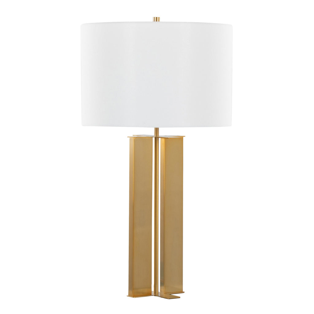 Cosmo 28" Metal Table Lamp - Antique Brass, White Linen
