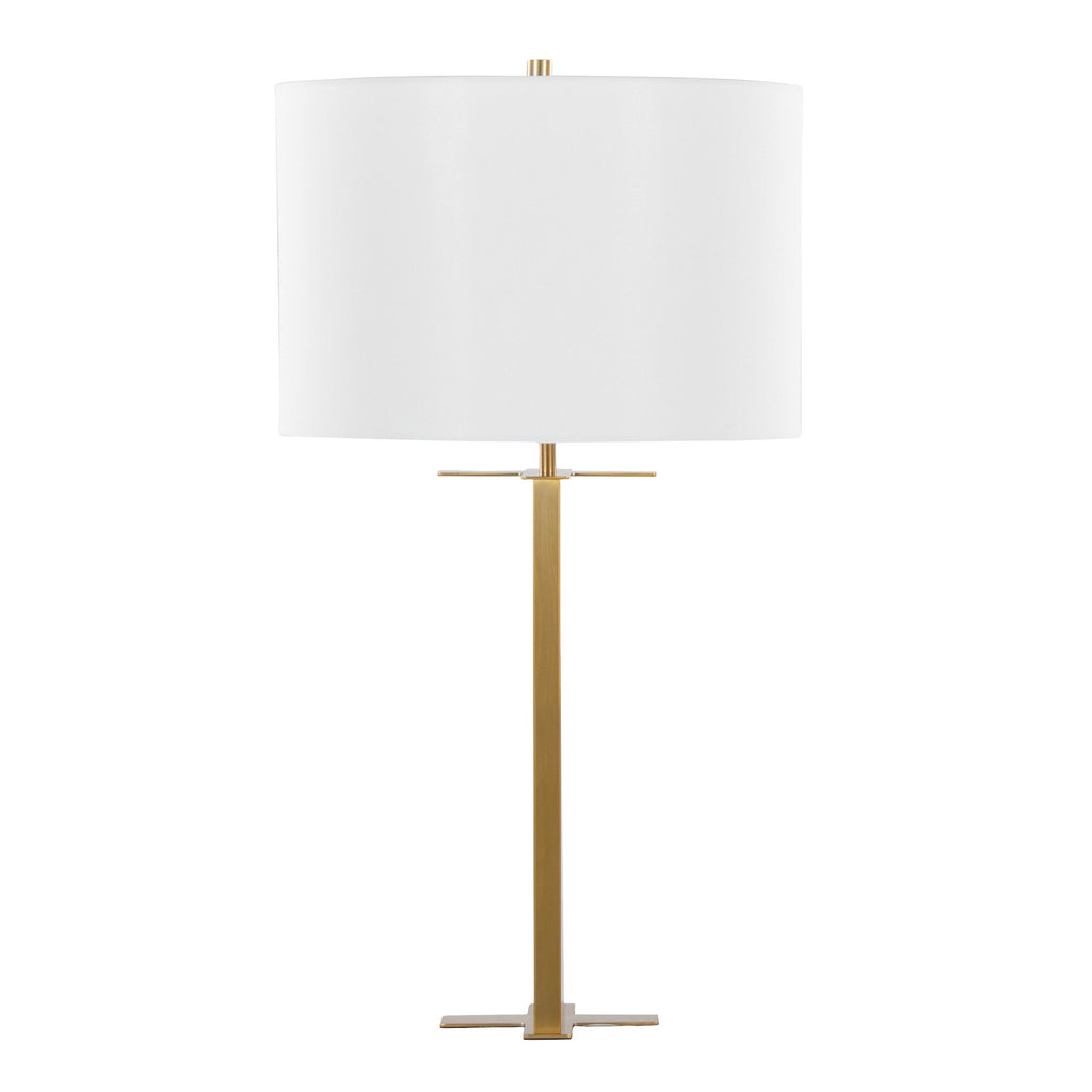 Cosmo 28" Metal Table Lamp - Antique Brass, White Linen