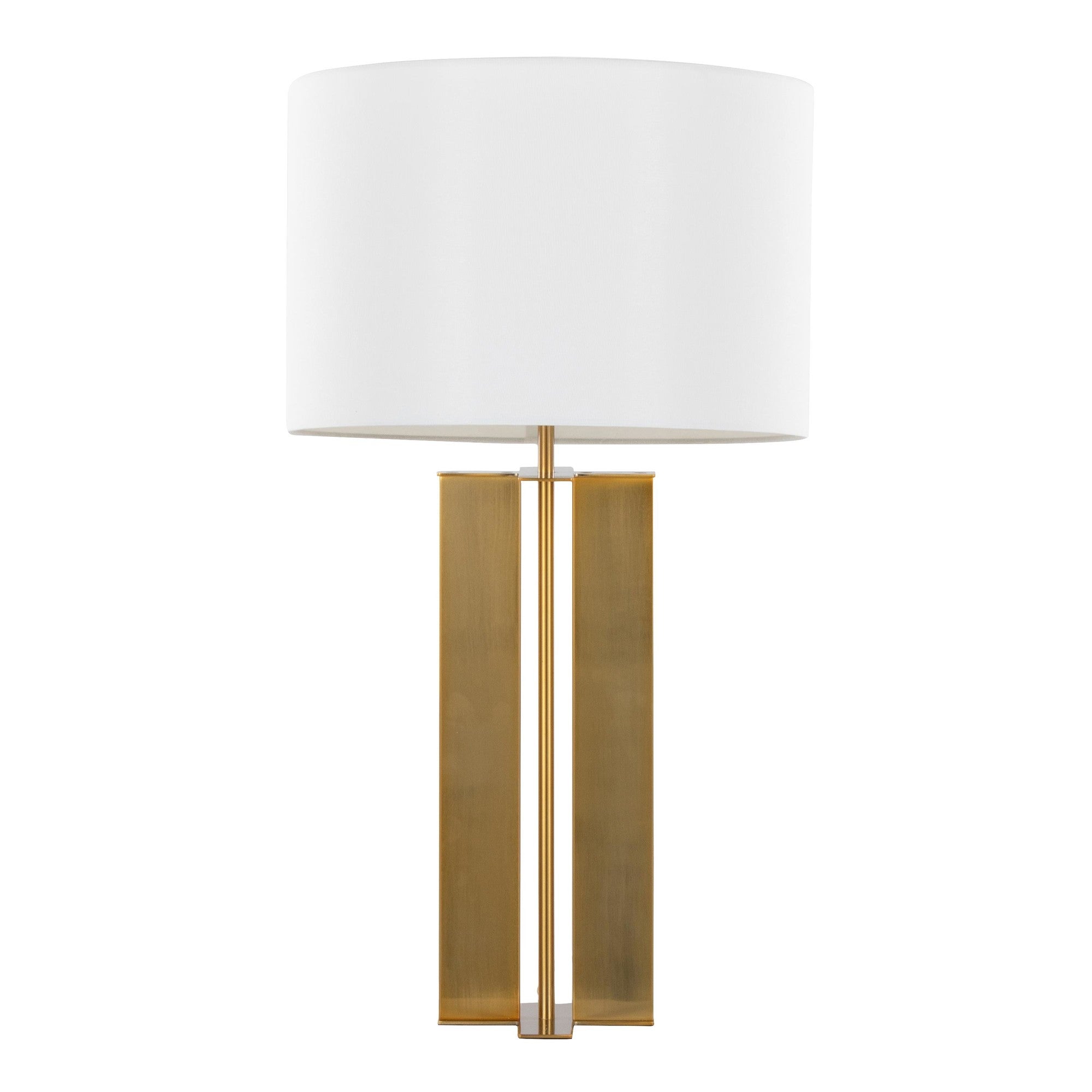 Cosmo 28" Metal Table Lamp - Antique Brass, White Linen
