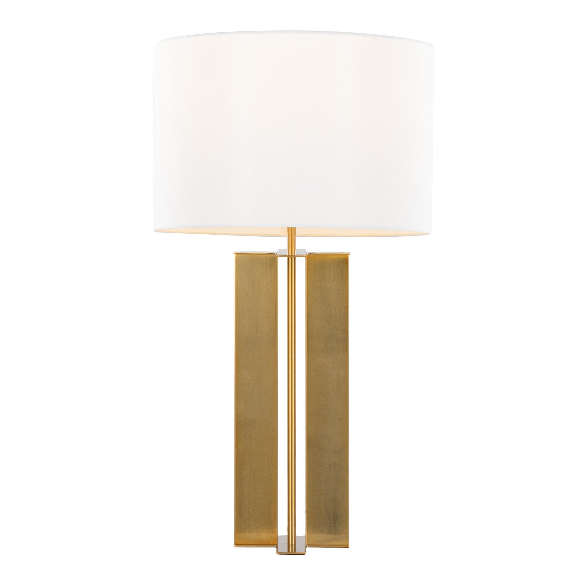 Cosmo 28" Metal Table Lamp - Antique Brass, White Linen