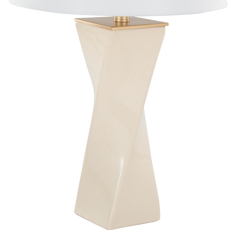 Curvo Square 27" Ceramic Table Lamp - Cream Ceramic, White Shade