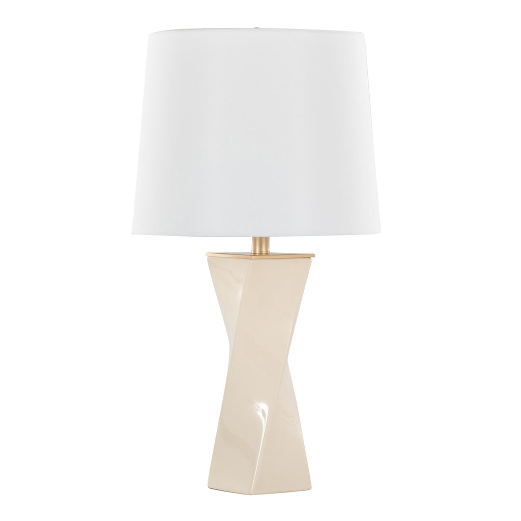 Curvo Square 27" Ceramic Table Lamp - Cream Ceramic, White Shade