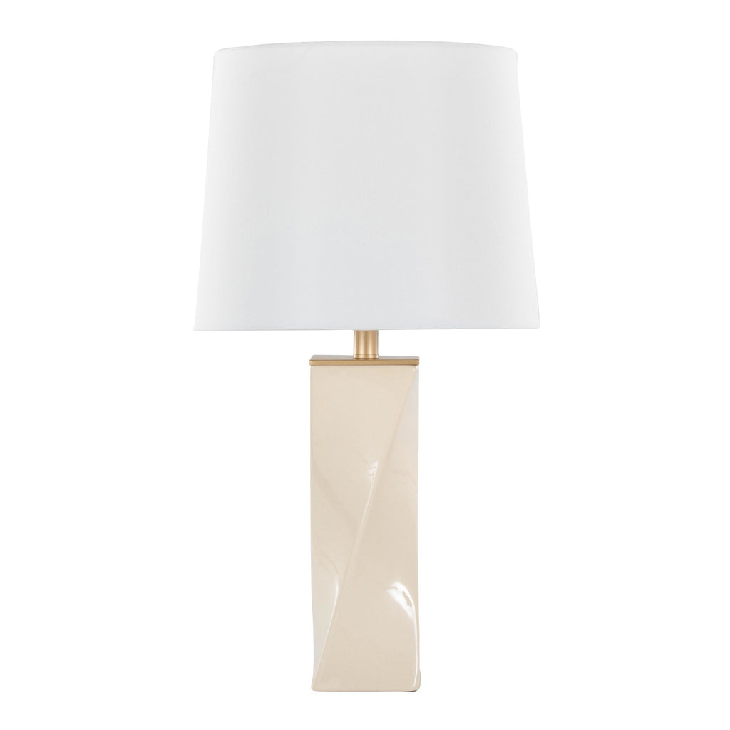 Curvo Square 27" Ceramic Table Lamp - Cream Ceramic, White Shade