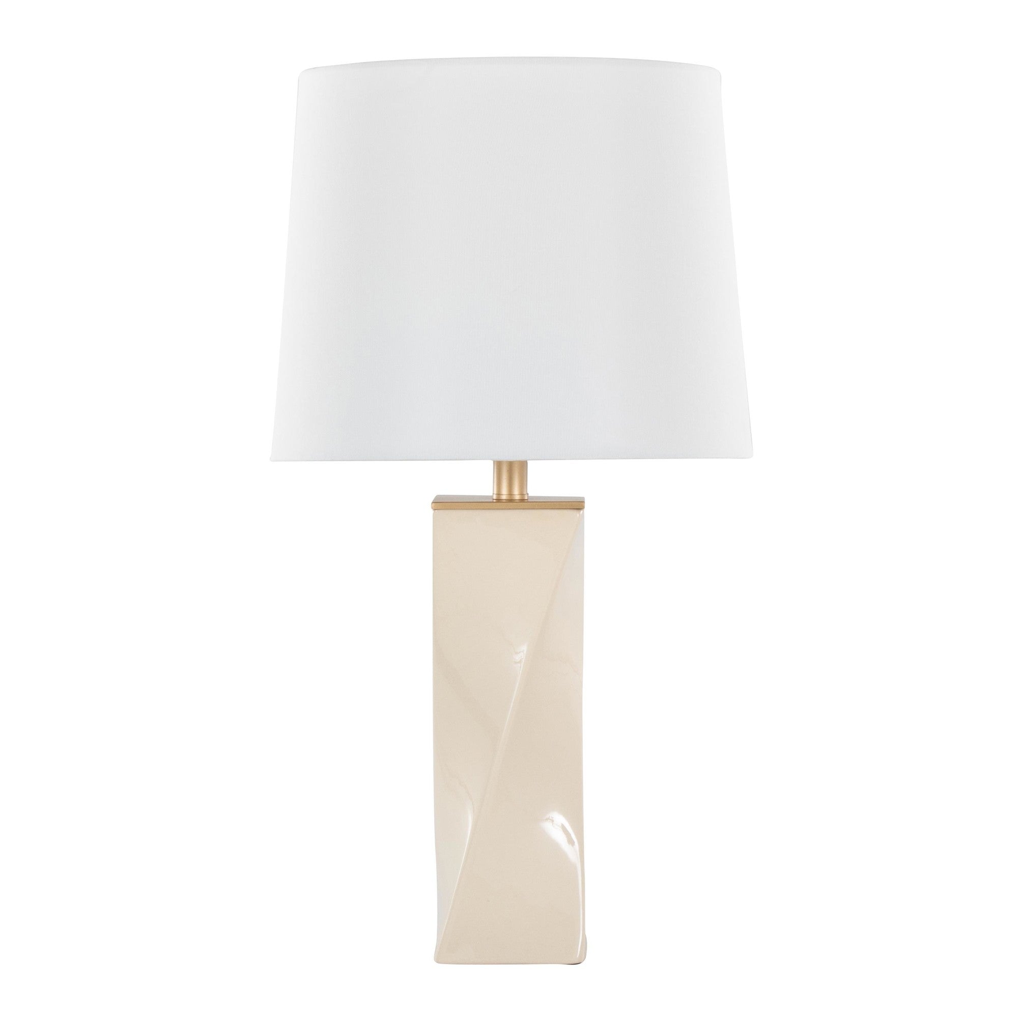 Curvo Square 27" Ceramic Table Lamp - Cream Ceramic, White Shade