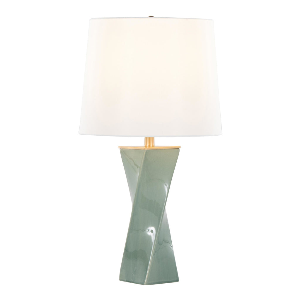 Curvo Square 27" Ceramic Table Lamp - Sage Green Ceramic, White Linen