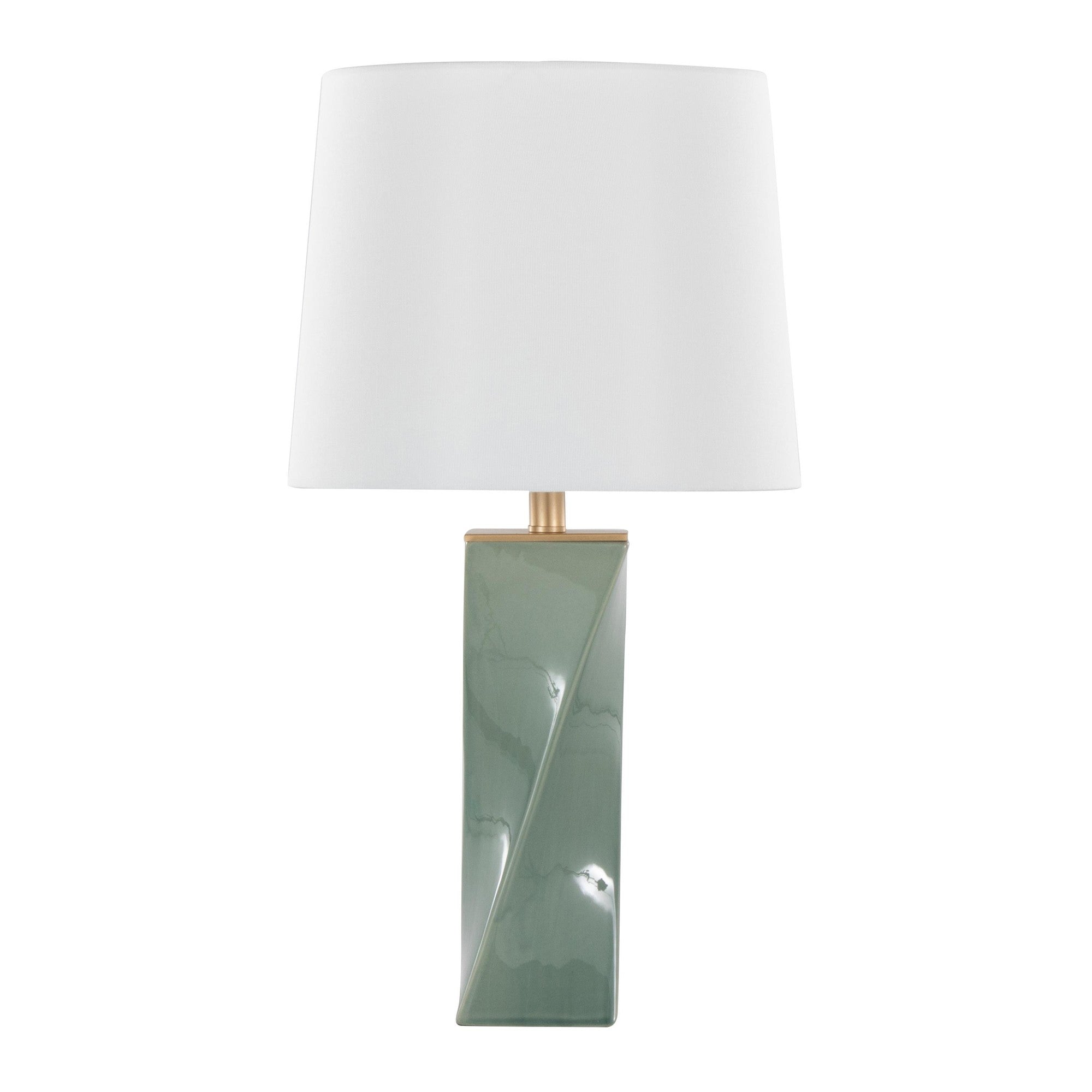 Curvo Square 27" Ceramic Table Lamp - Sage Green Ceramic, White Linen