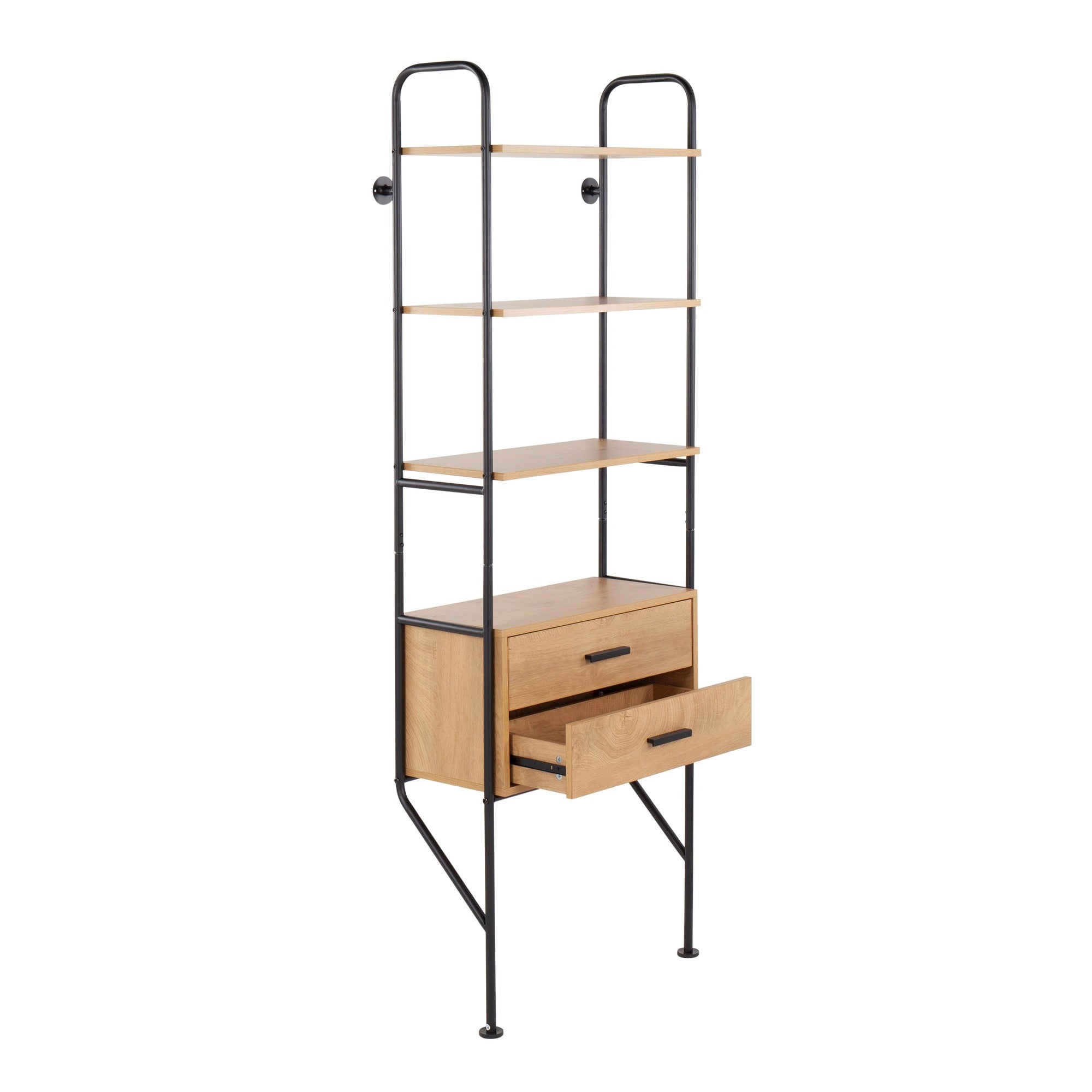 Lean Bookcase - Black Metal, Brown Wood