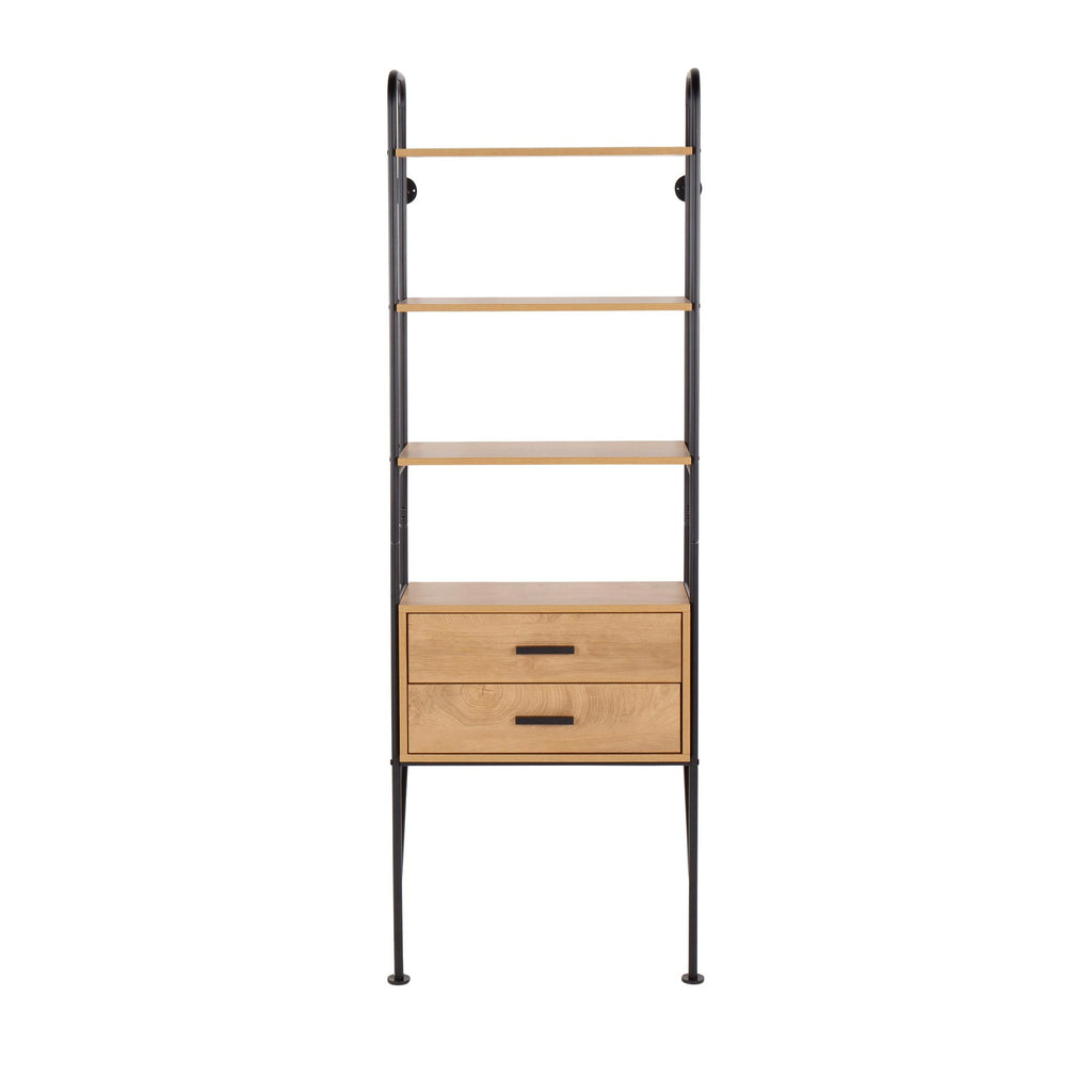 Lean Bookcase - Black Metal, Brown Wood