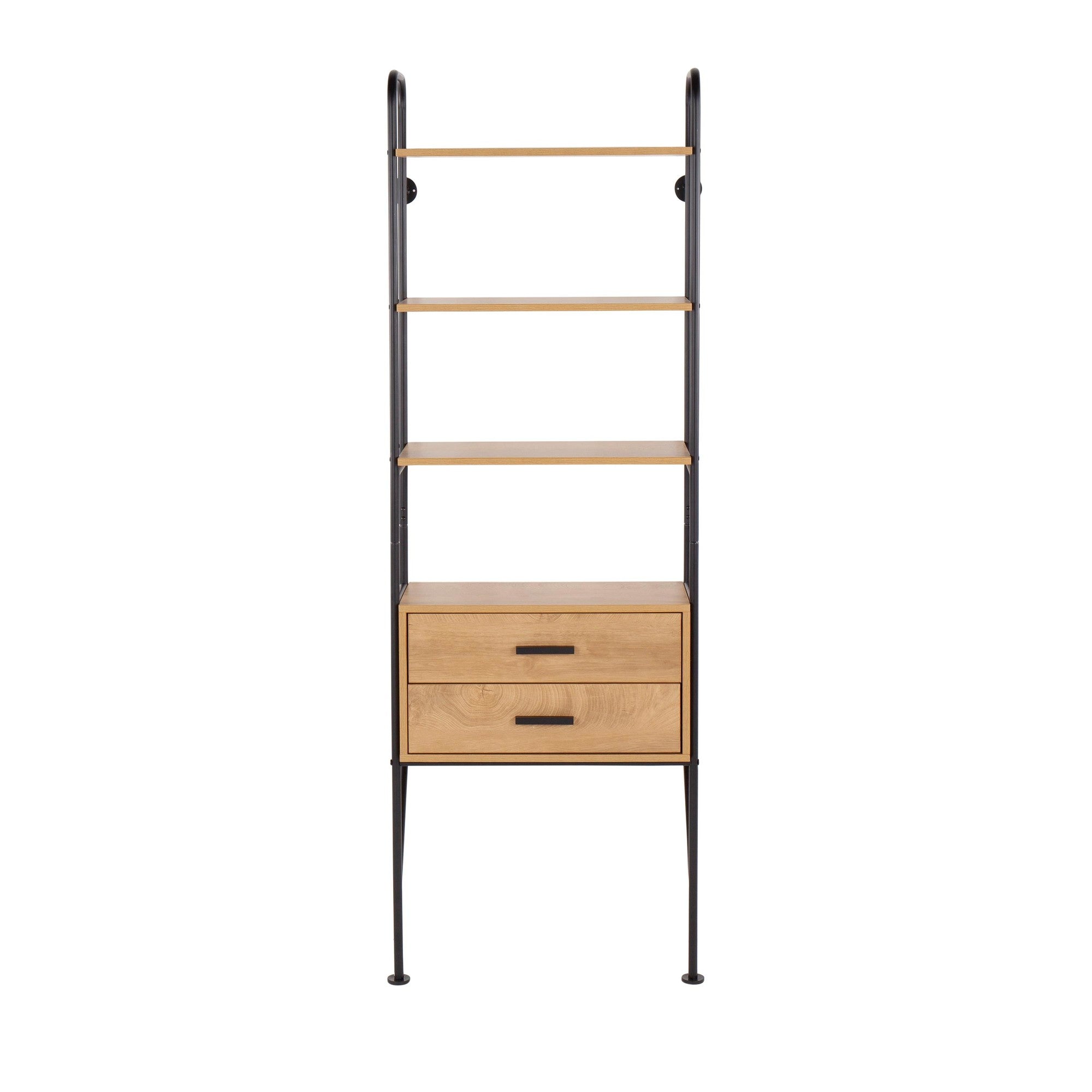 Lean Bookcase - Black Metal, Brown Wood