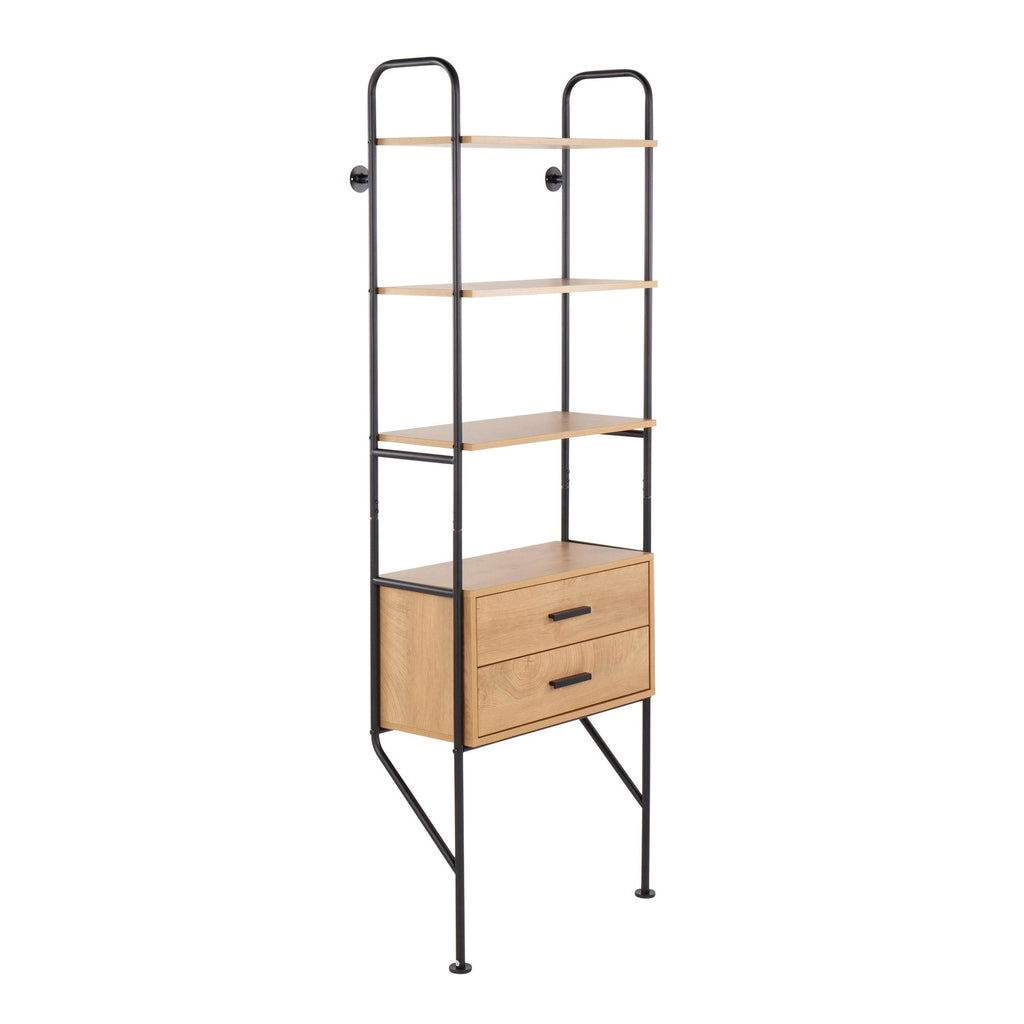 Lean Bookcase - Black Metal, Brown Wood