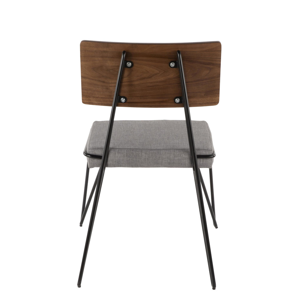 Loft Chair - Set of 2 - Black Metal, Grey Fabric, Walnut Wood
