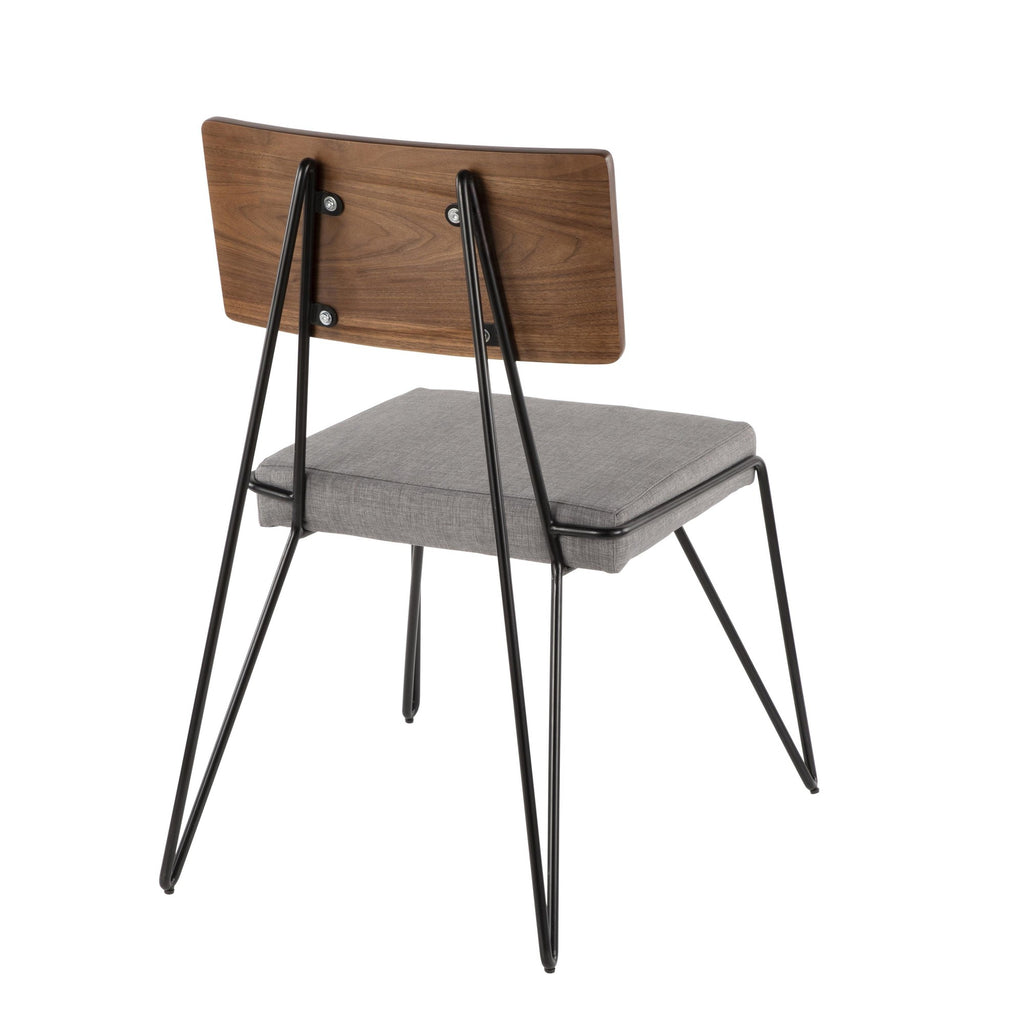 Loft Chair - Set of 2 - Black Metal, Grey Fabric, Walnut Wood