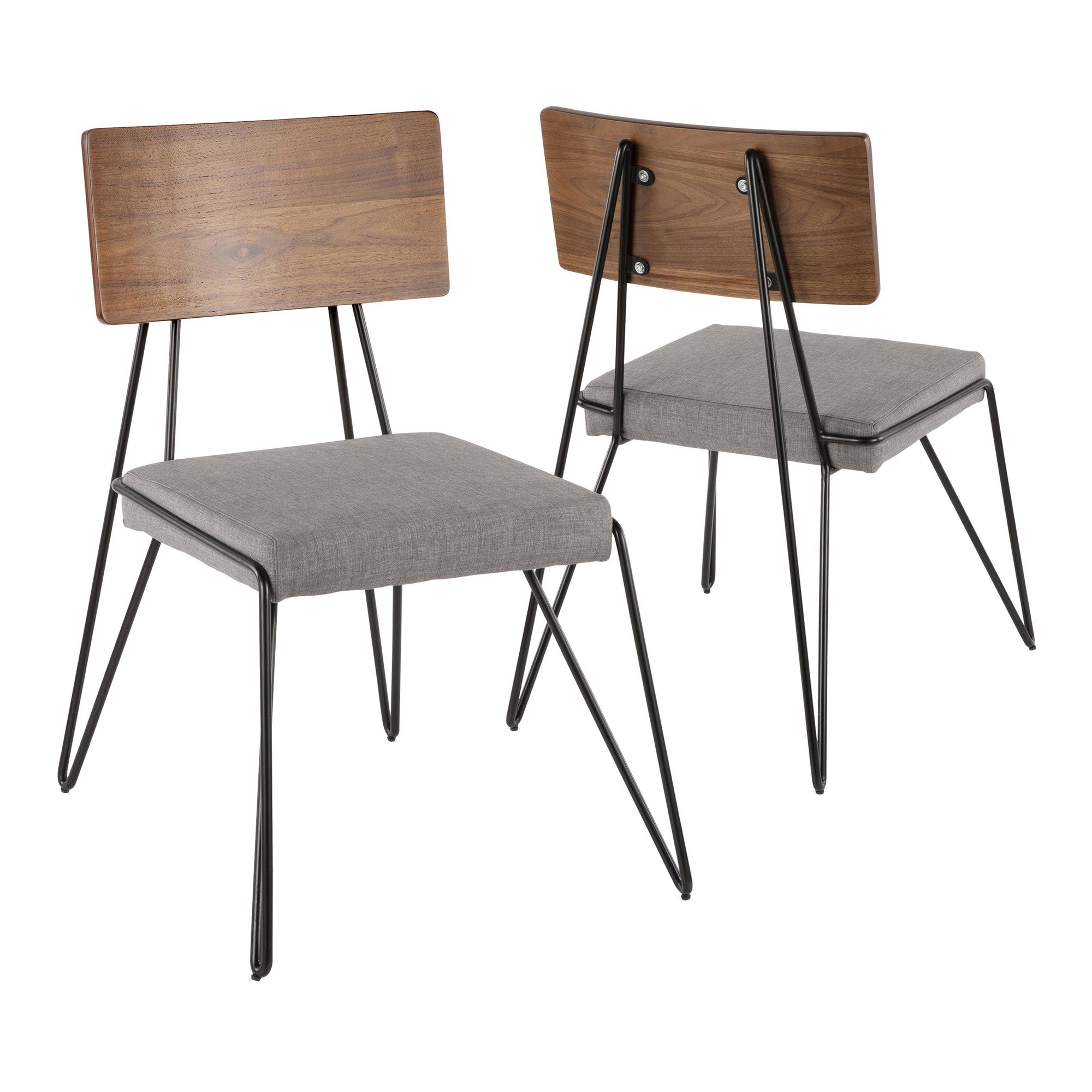 Loft Chair - Set of 2 - Black Metal, Grey Fabric, Walnut Wood