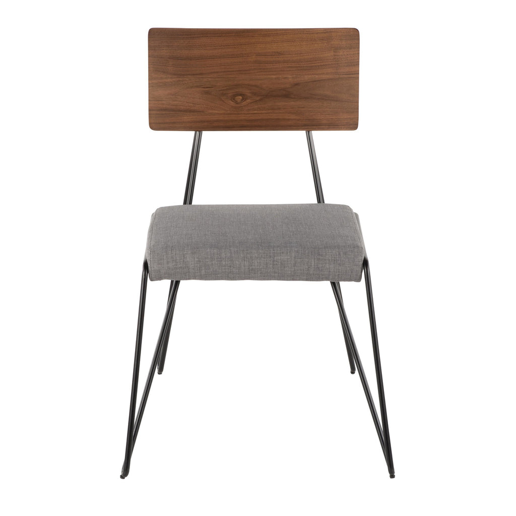 Loft Chair - Set of 2 - Black Metal, Grey Fabric, Walnut Wood