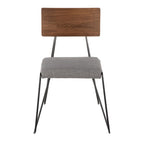 Loft Chair - Set of 2 - Black Metal, Grey Fabric, Walnut Wood