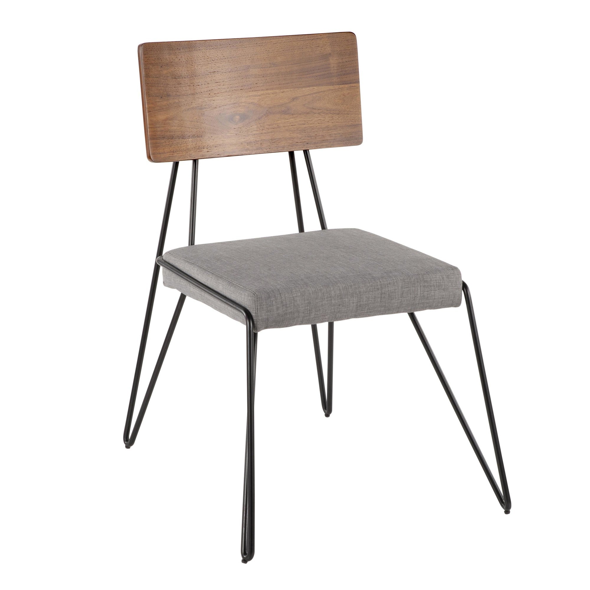 Loft Chair - Set of 2 - Black Metal, Grey Fabric, Walnut Wood