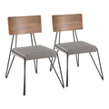 Loft Chair - Set of 2 - Black Metal, Grey Fabric, Walnut Wood