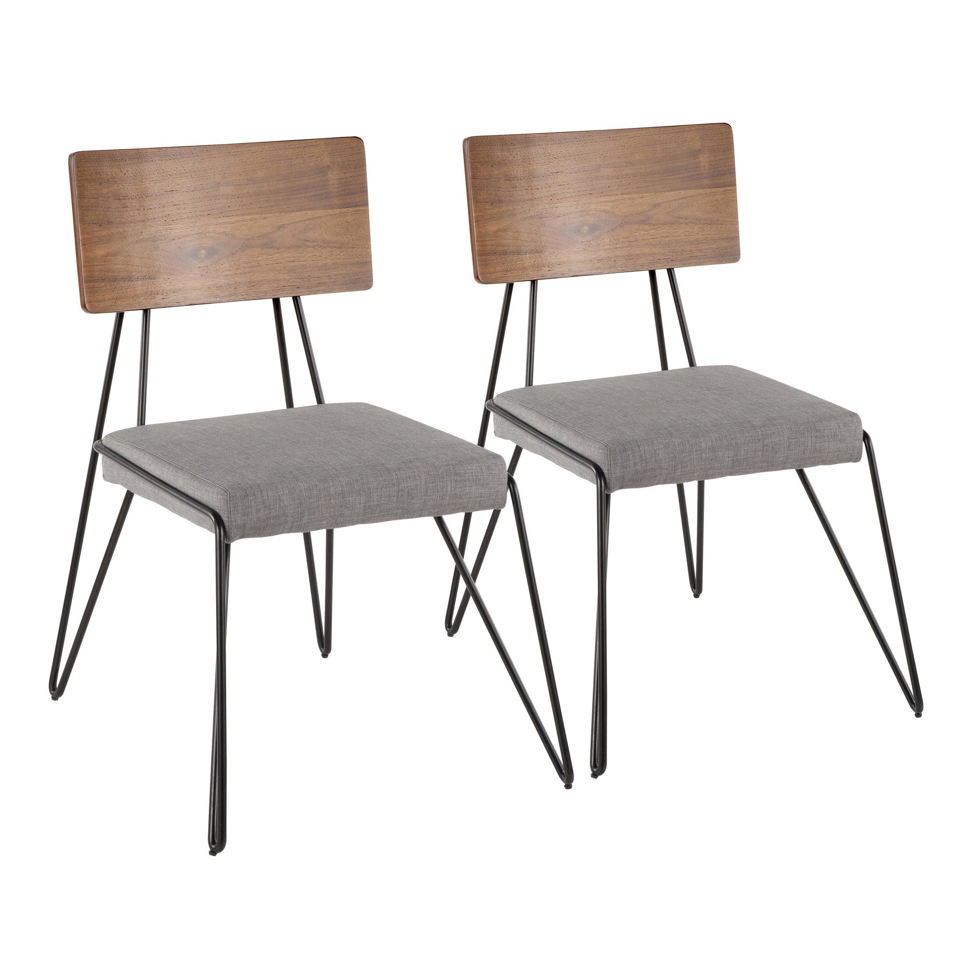 Loft Chair - Set of 2 - Black Metal, Grey Fabric, Walnut Wood