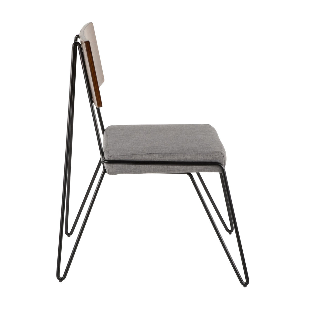 Loft Chair - Set of 2 - Black Metal, Grey Fabric, Walnut Wood