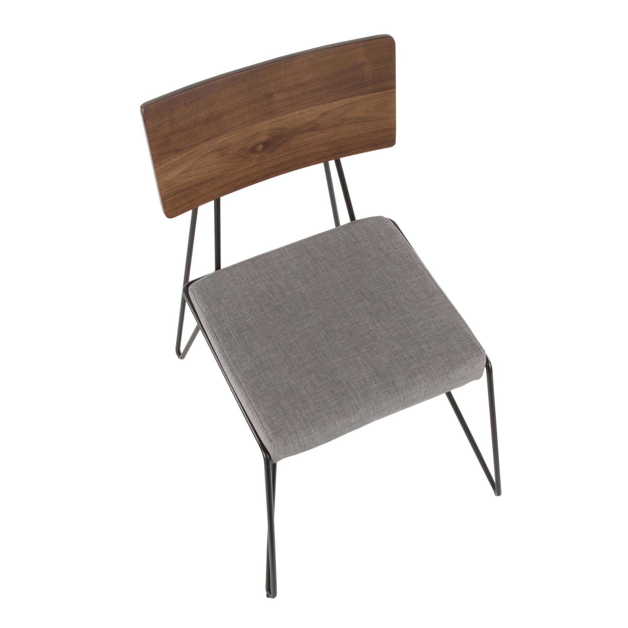 Loft Chair - Set of 2 - Black Metal, Grey Fabric, Walnut Wood