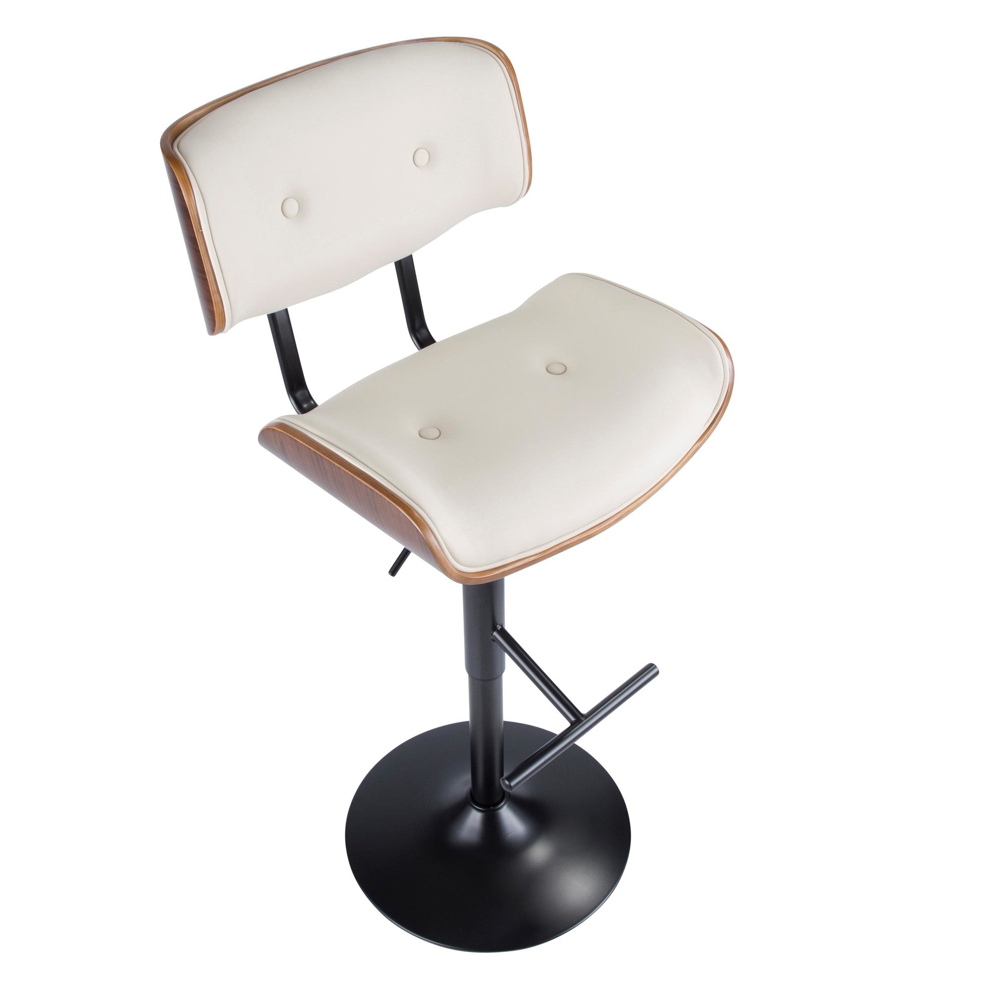 Lombardi Adjustable Barstool - Set of 2 - Black Metal, Walnut Wood, Cream PU