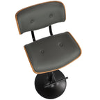 Lombardi Adjustable Barstool - Set of 2 - Black Metal, Walnut Wood, Grey PU