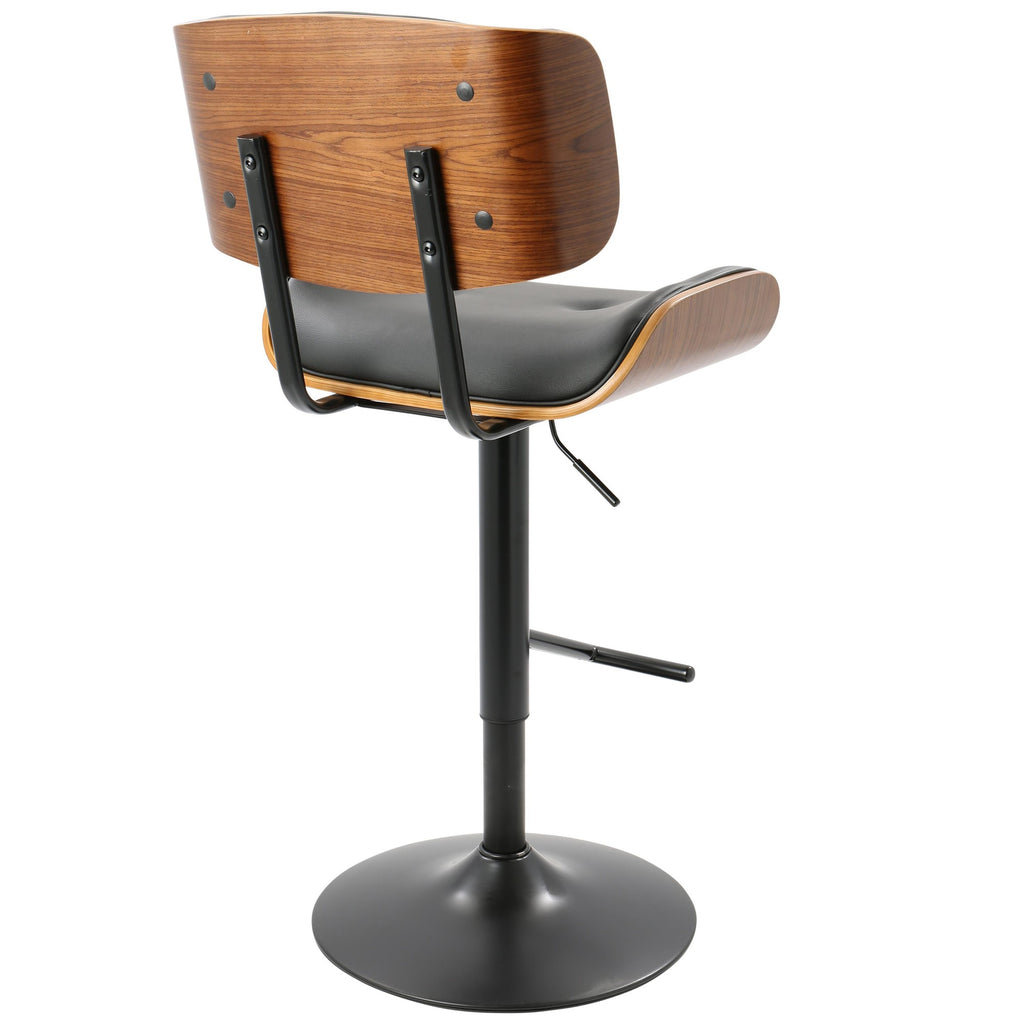 Lombardi Adjustable Barstool - Black Metal, Walnut Wood, Black PU