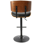 Lombardi Adjustable Barstool - Black Metal, Walnut Wood, Black PU