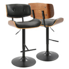 Lombardi Adjustable Barstool - Black Metal, Walnut Wood, Black PU