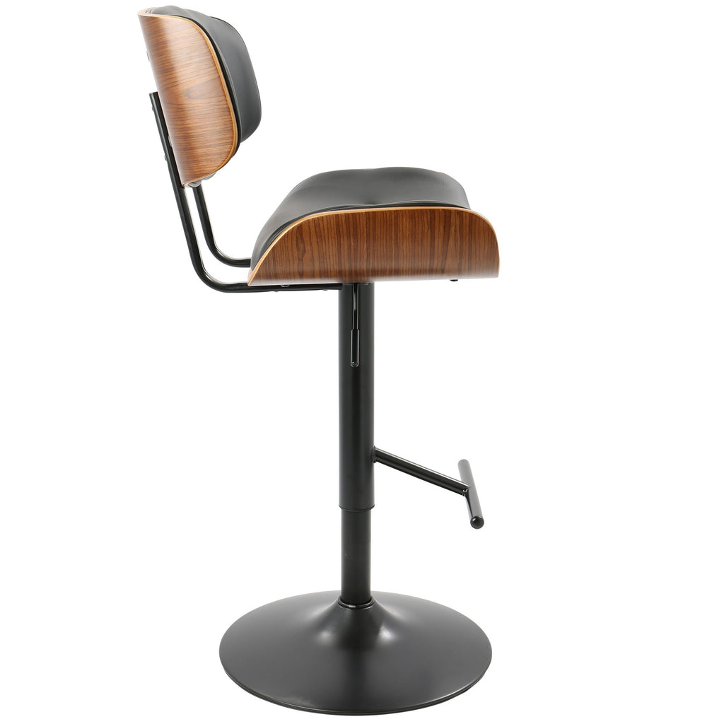 Lombardi Adjustable Barstool - Black Metal, Walnut Wood, Black PU