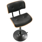 Lombardi Adjustable Barstool - Black Metal, Walnut Wood, Black PU