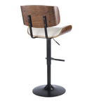 Lombardi Adjustable Barstool - Black Metal, Walnut Wood, Cream PU