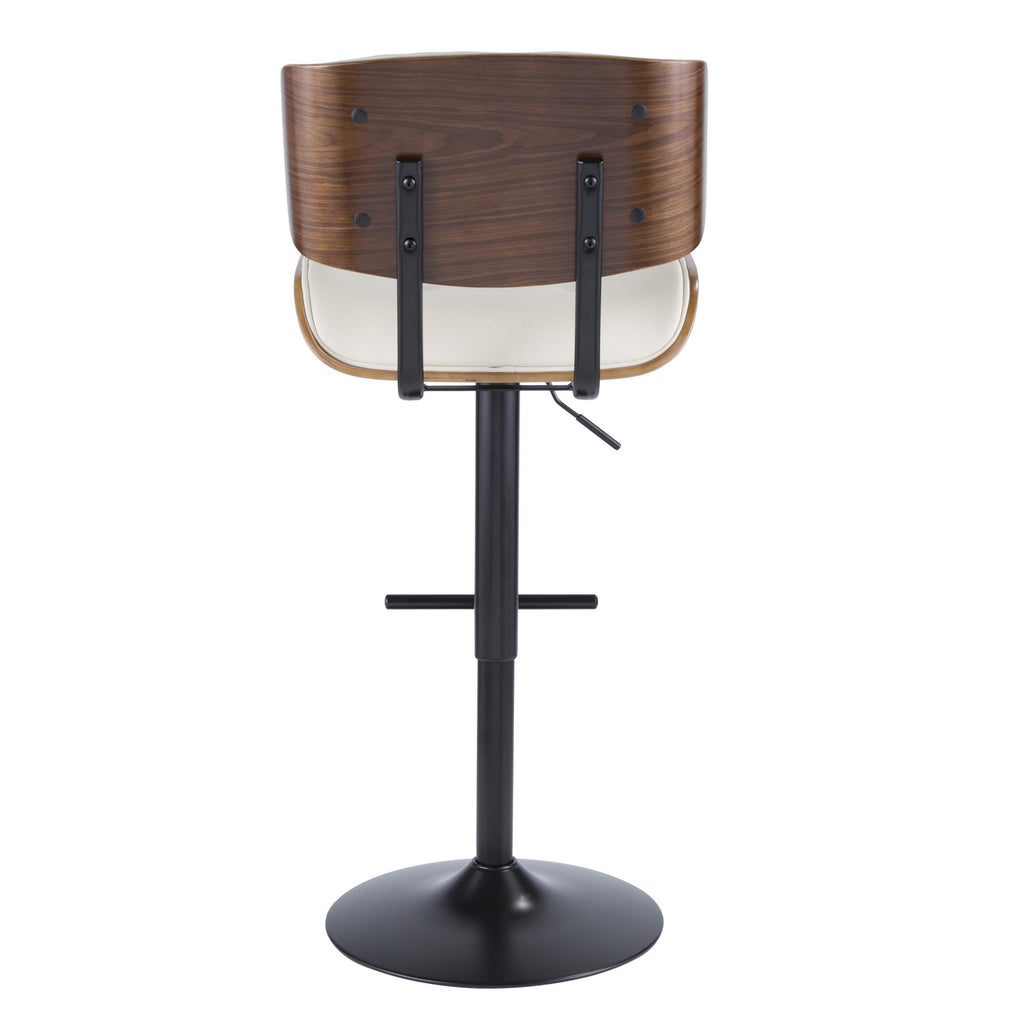Lombardi Adjustable Barstool - Black Metal, Walnut Wood, Cream PU