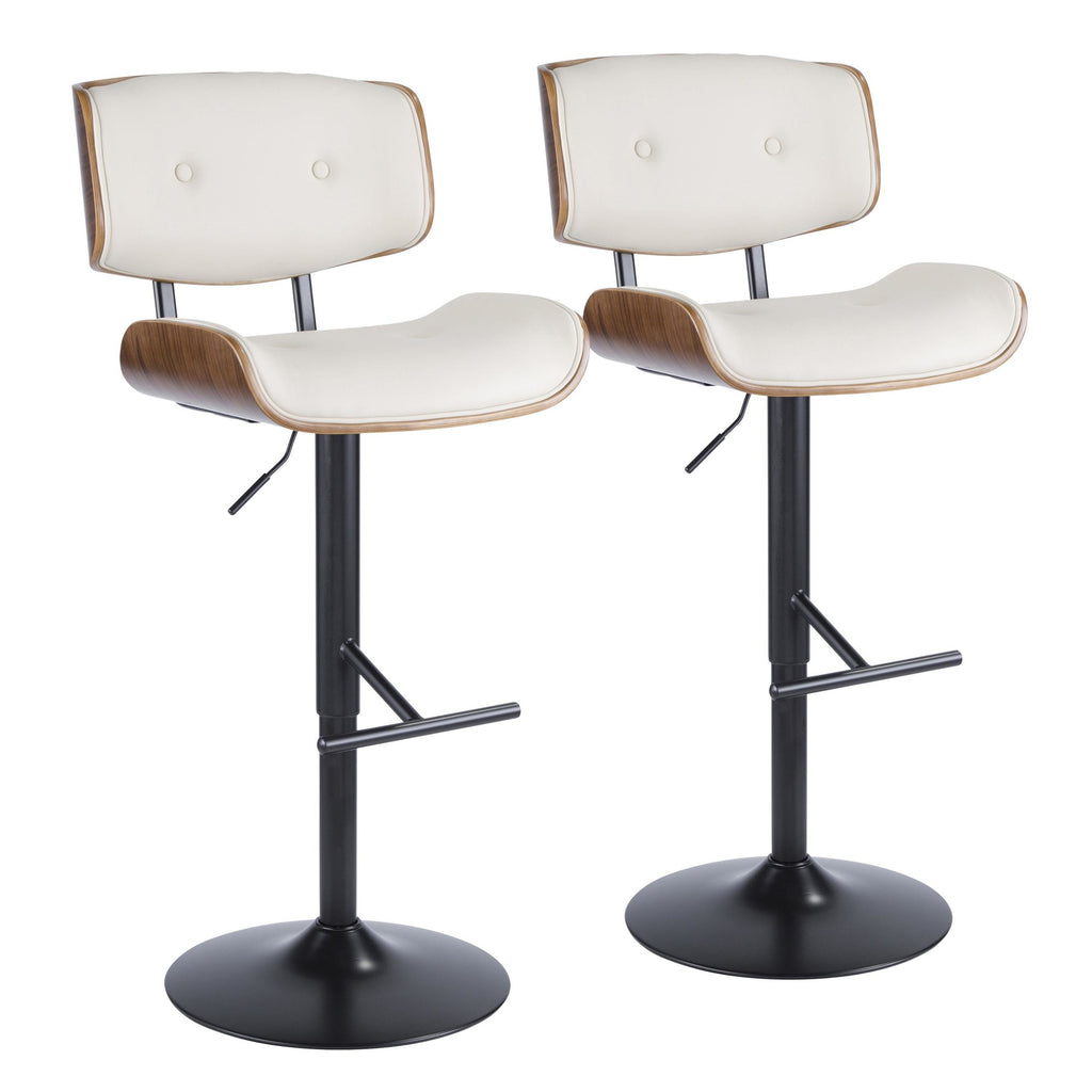 Lombardi Adjustable Barstool - Black Metal, Walnut Wood, Cream PU