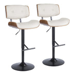 Lombardi Adjustable Barstool - Black Metal, Walnut Wood, Cream PU