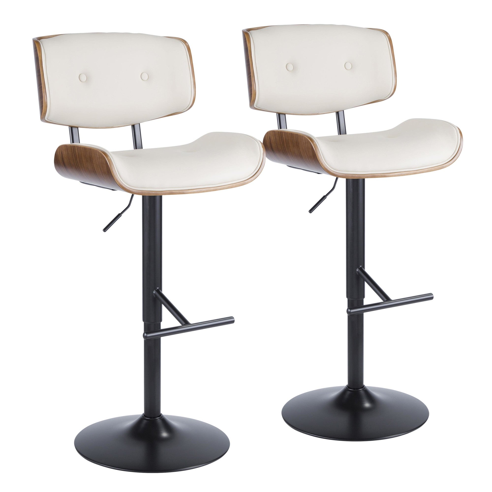 Lombardi Adjustable Barstool - Black Metal, Walnut Wood, Cream PU