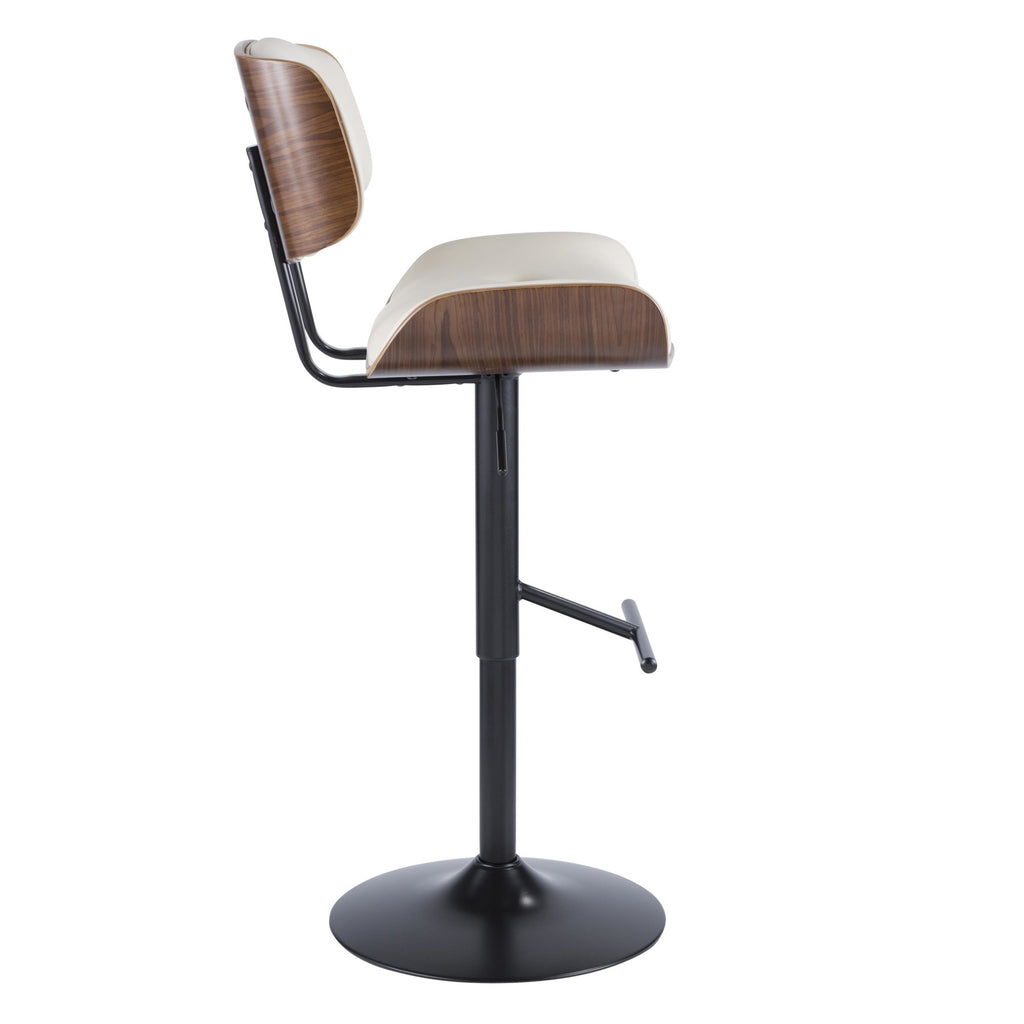 Lombardi Adjustable Barstool - Black Metal, Walnut Wood, Cream PU
