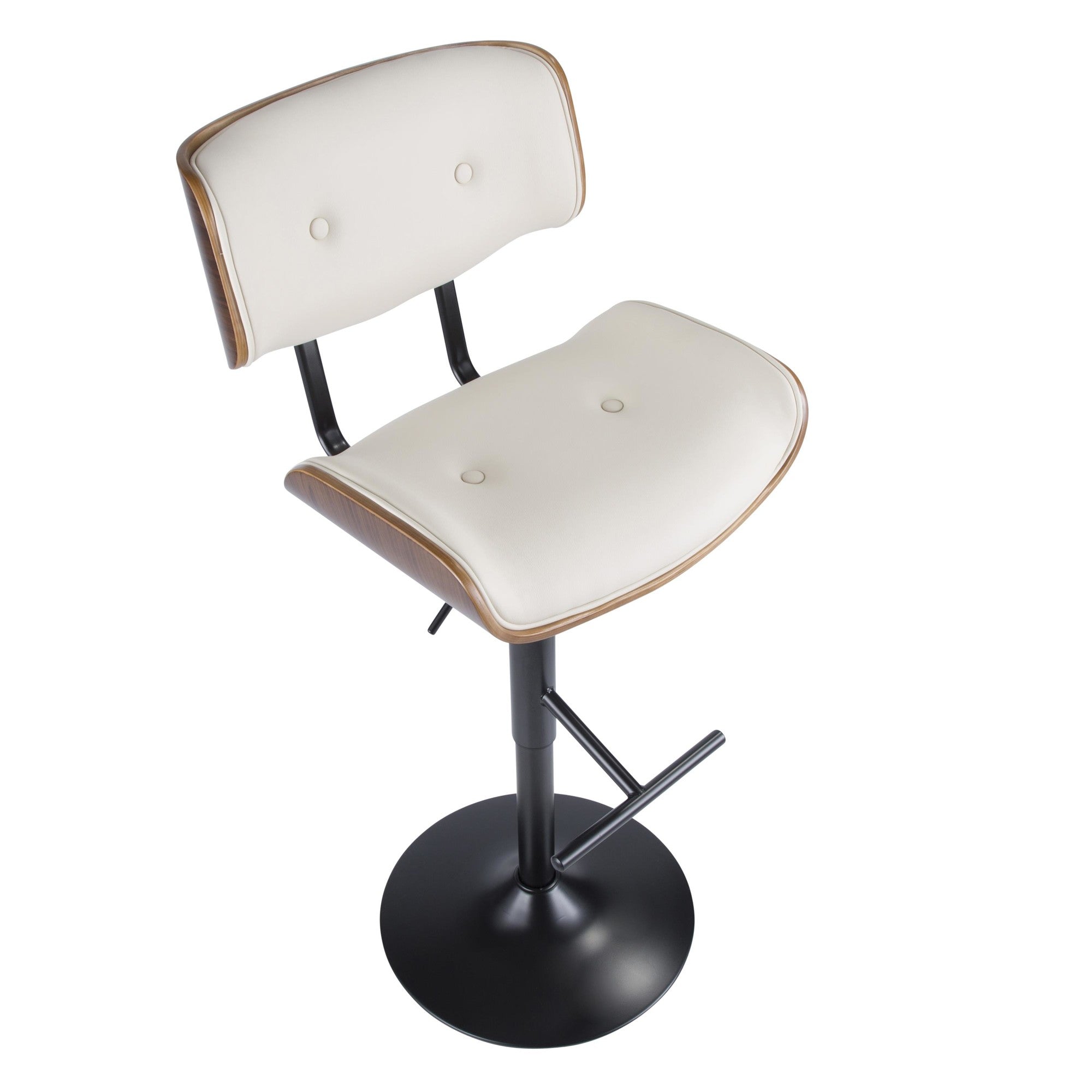 Lombardi Adjustable Barstool - Black Metal, Walnut Wood, Cream PU